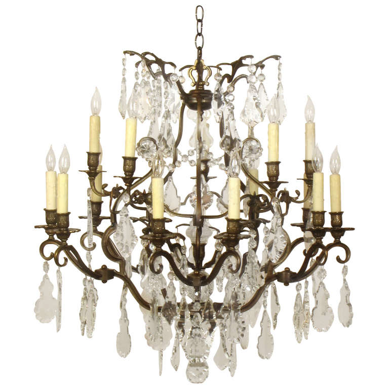 Louis XIV Style Bronze and Crystal Fifteen Light Chandelier