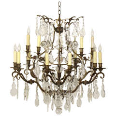 Louis XIV Style Bronze and Crystal Fifteen Light Chandelier