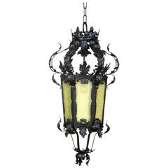 French Provincial Lantern with Amber Textured Glass