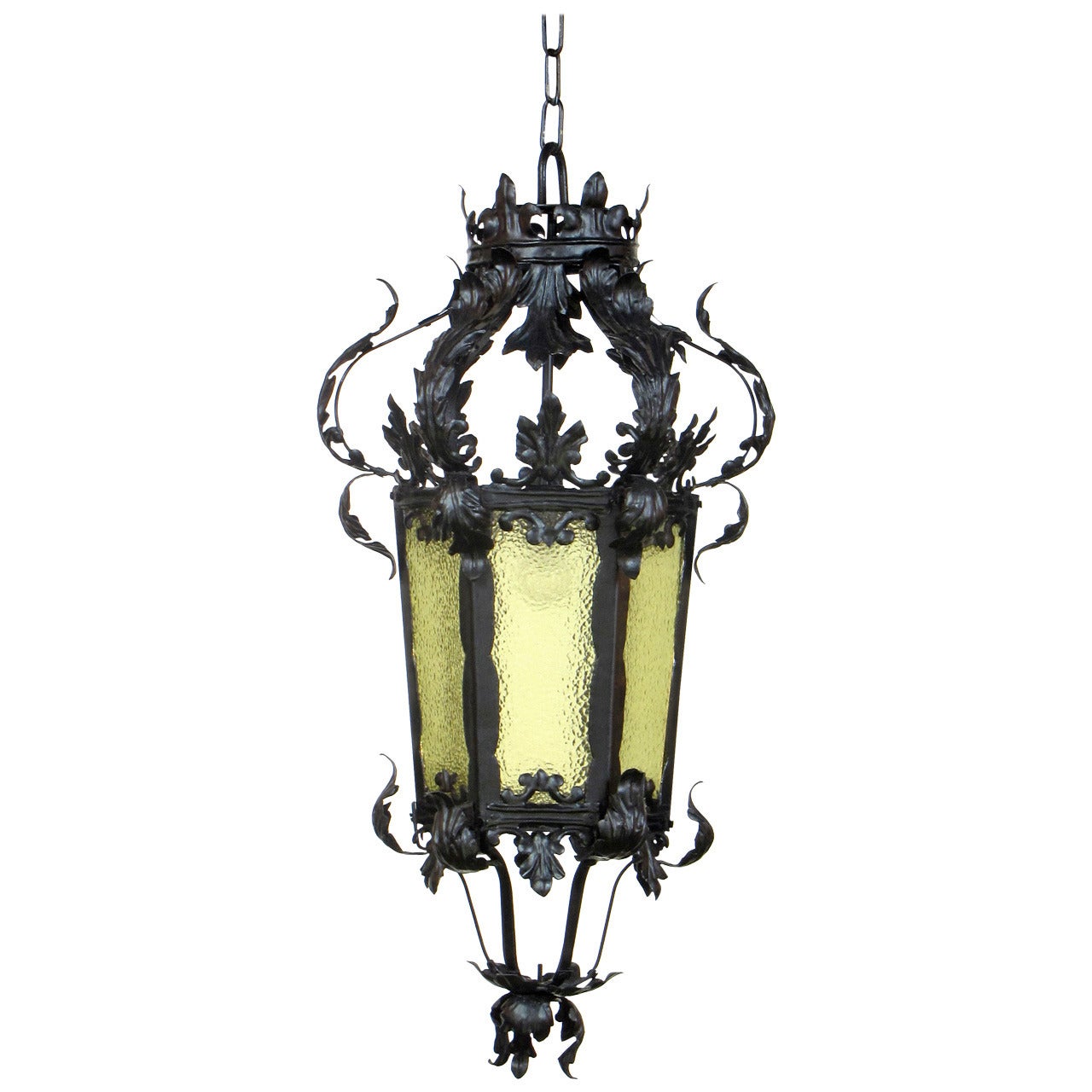 French Provincial Lantern with Amber Textured Glass For Sale