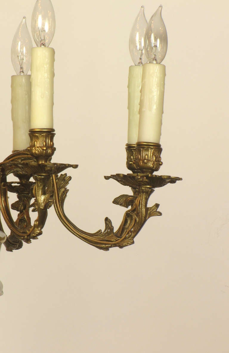 French Limoges Porcelain and Bronze Chandelier In Excellent Condition For Sale In Chestnut Hill, MA