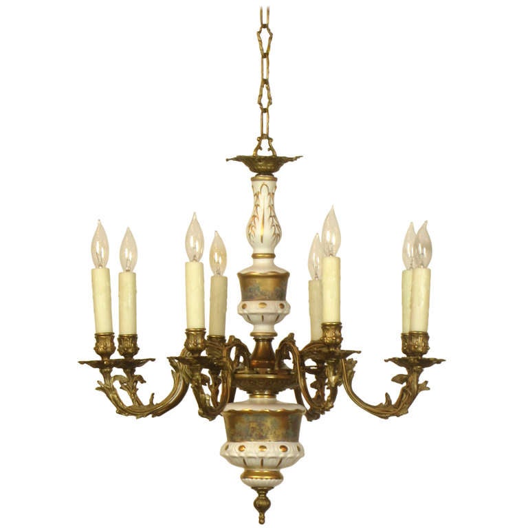 French Limoges Porcelain and Bronze Chandelier For Sale