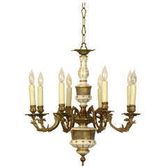 Antique French Limoges Porcelain and Bronze Chandelier