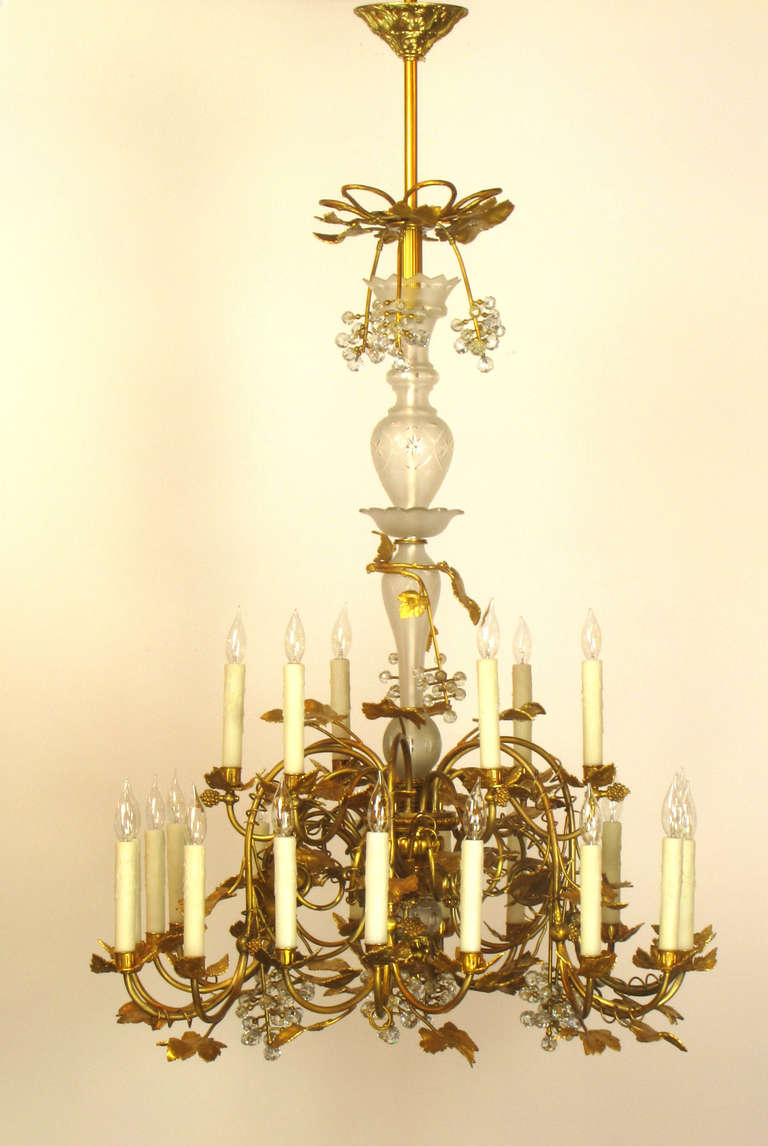Palatial Gilt Bronze and Crystal 24 Light French Grape Gasolier
