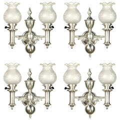 Set of 4 Silver Plate Argand Style Sconces