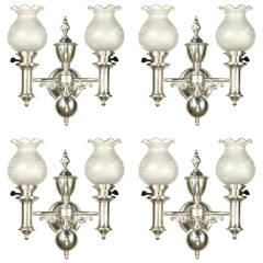 Set of 4 Silver Plate Argand Style Sconces