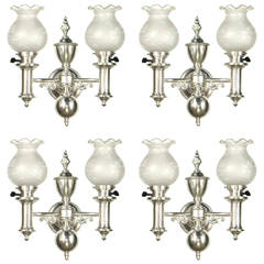 Antique Set of 4 Silver Plate Argand Style Sconces