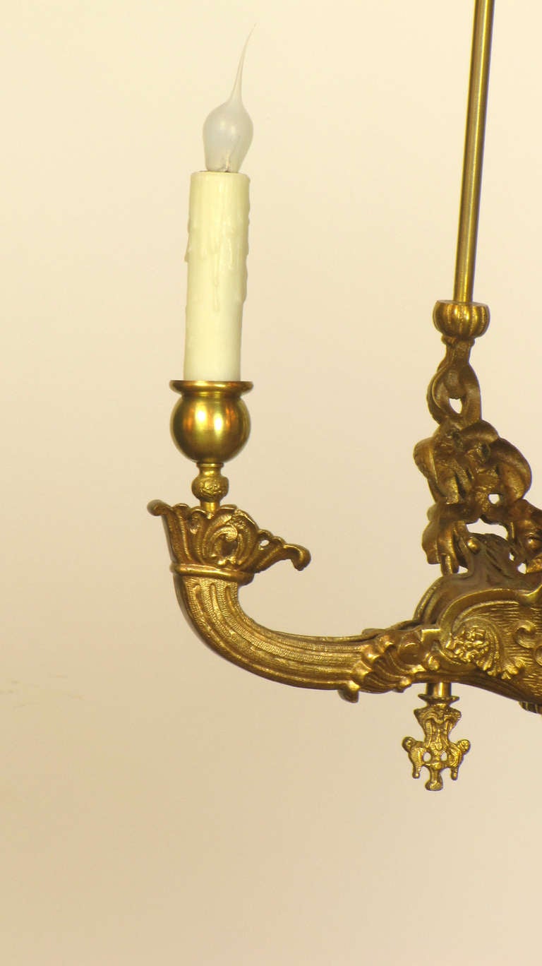 American Early Gasolier with Cast Snake Detail For Sale