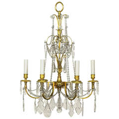 Six Light French Bronze and Crystal Chandelier
