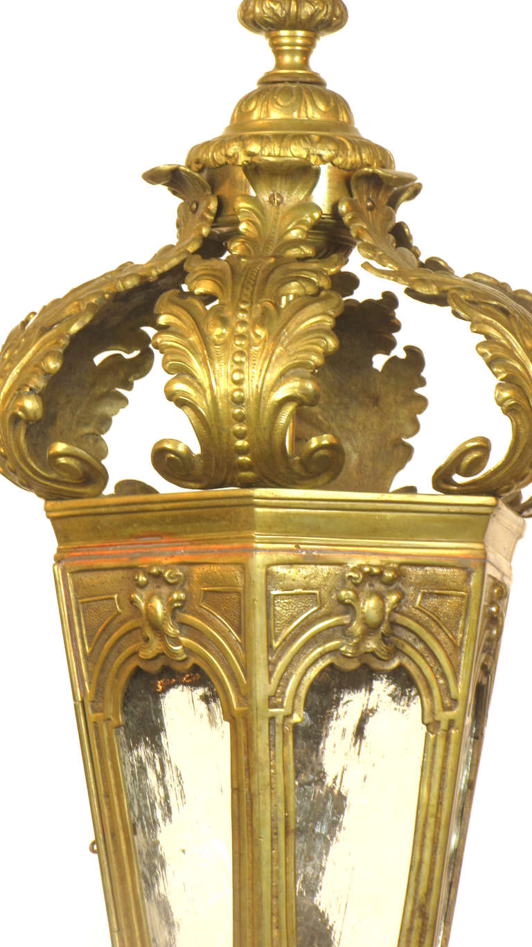 Neoclassical Bronze And Glass Foliate Lantern For Sale
