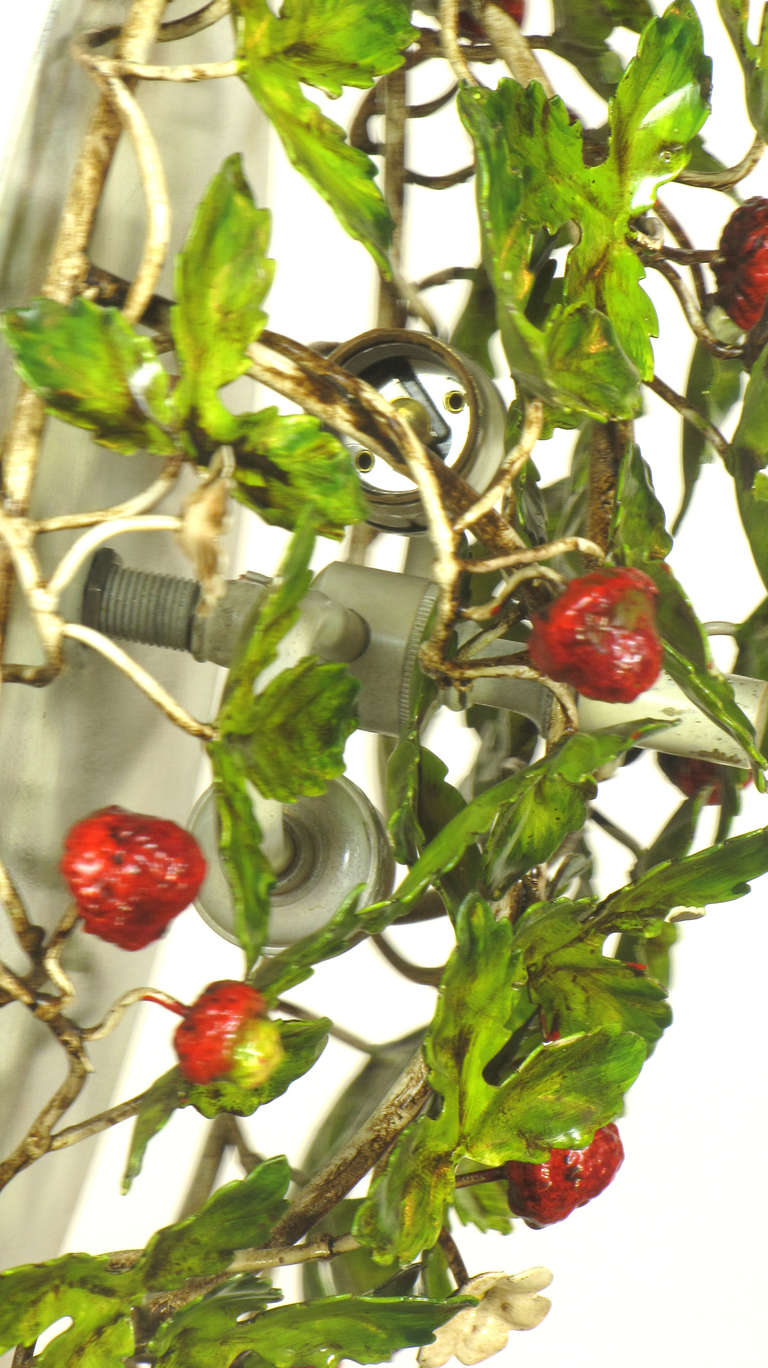 Pair of Wild Strawberry Tole Flush Mount Fixtures