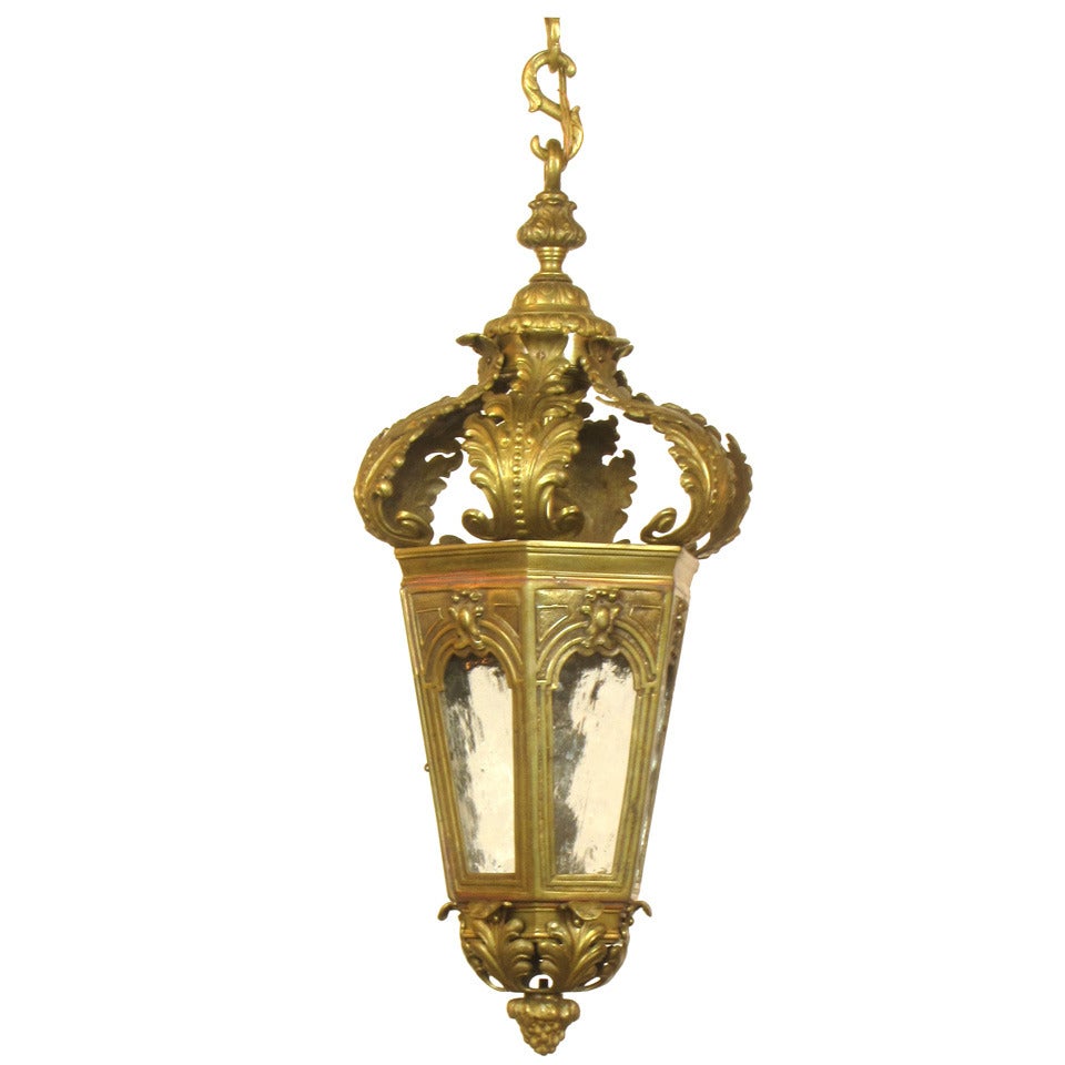 Bronze And Glass Foliate Lantern For Sale