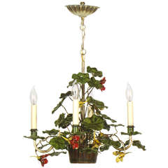 Tole Nasturtium Flower Basket Chandelier