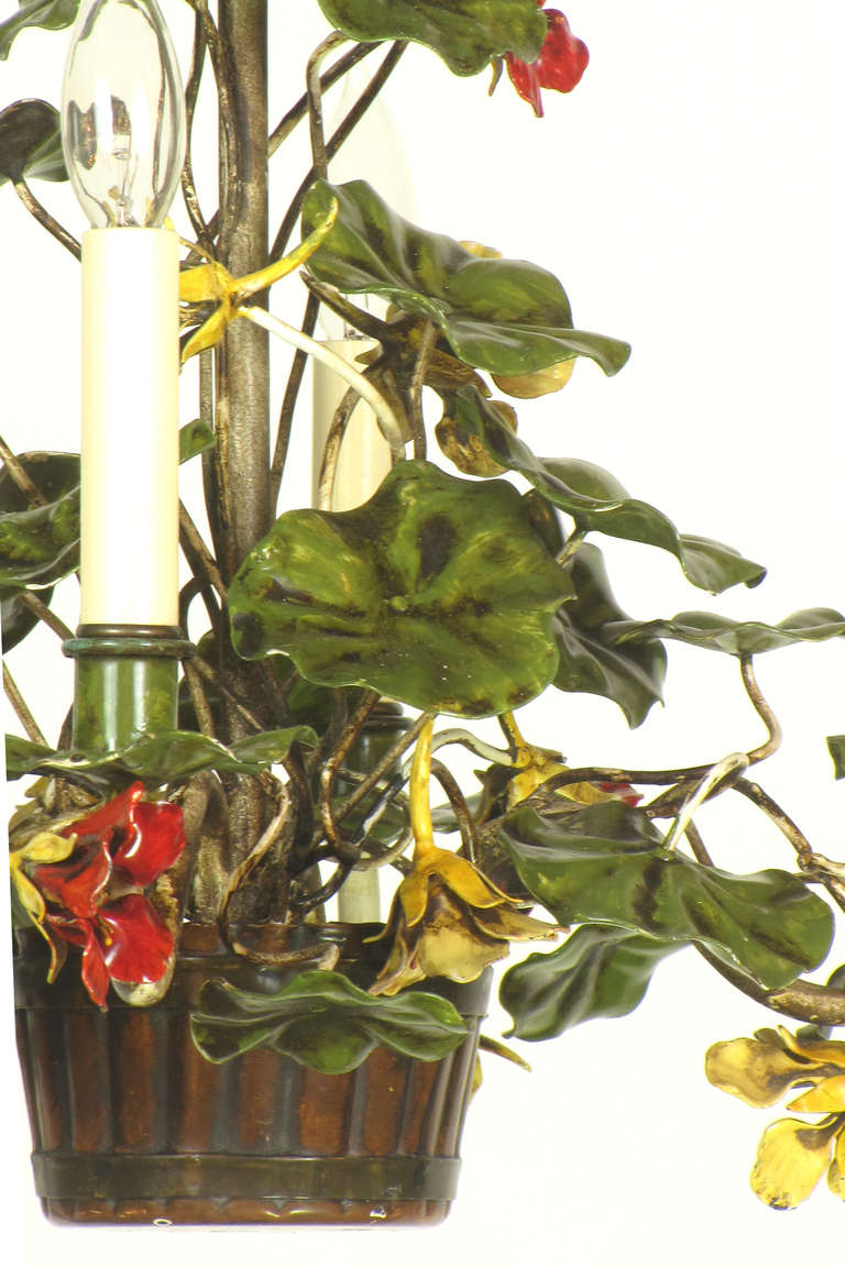 Italian Tole Nasturtium Flower Basket Chandelier For Sale
