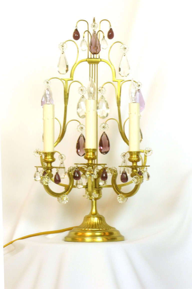 Pair of Lyre Back Crystal Candelabra