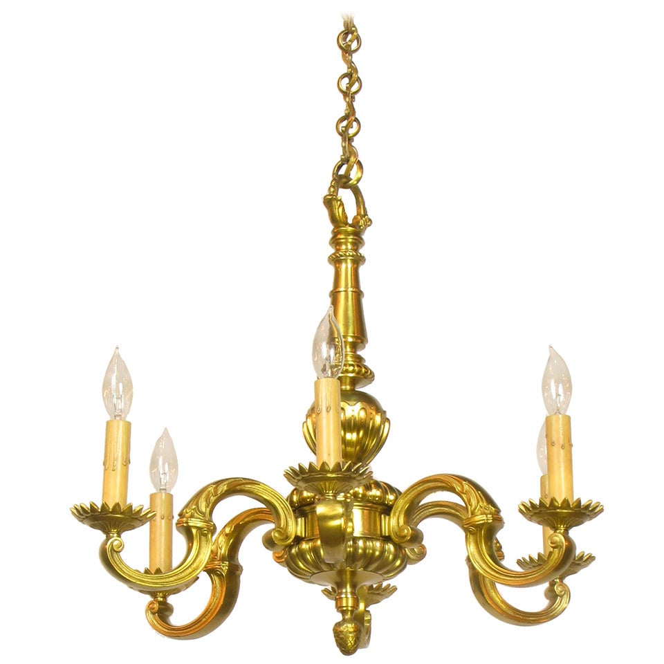 Six-Arm French Bronze Chandelier For Sale