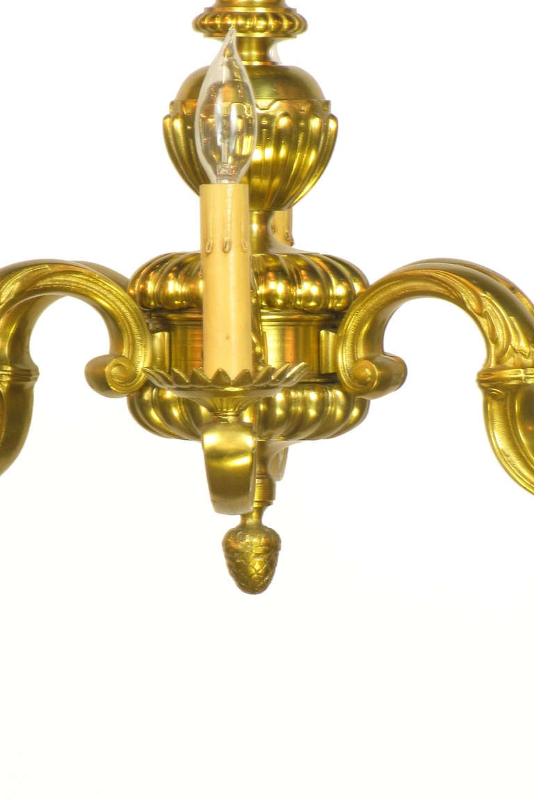 Six-Arm French Bronze Chandelier In Excellent Condition For Sale In Chestnut Hill, MA