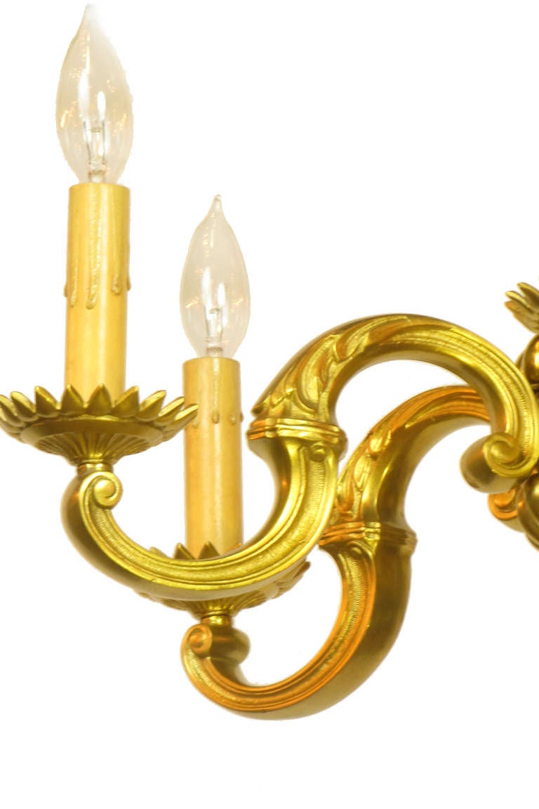20th Century Six-Arm French Bronze Chandelier For Sale