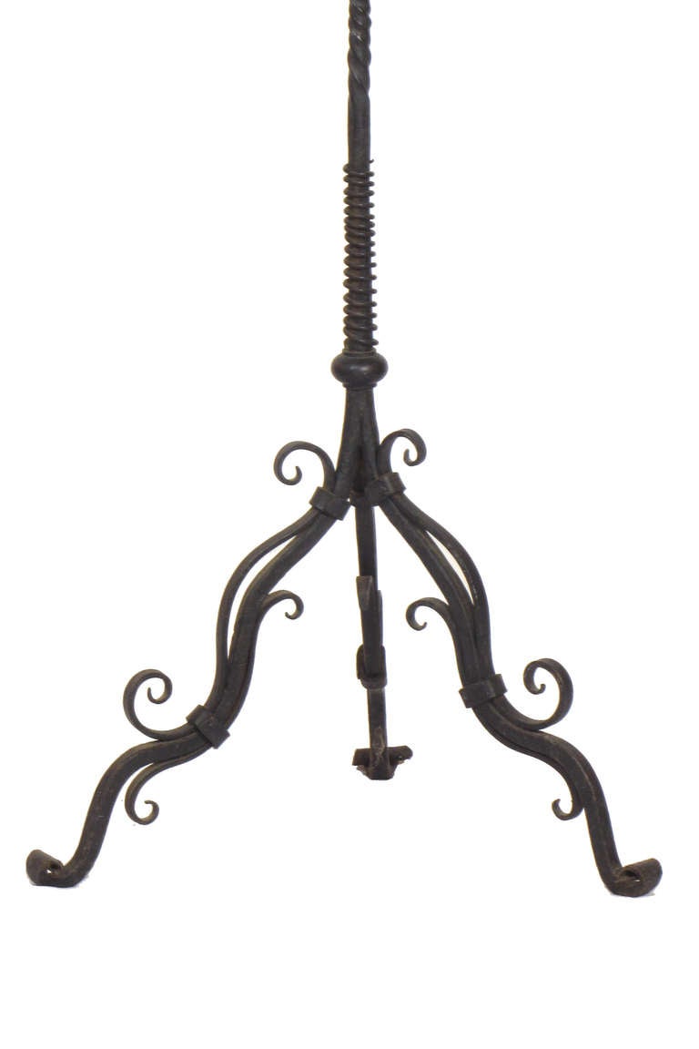 Ornate Wrought Iron Candelabra with Three Arms In Excellent Condition For Sale In Chestnut Hill, MA