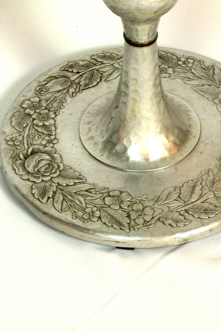 American Hammered Aluminum Torchiere For Sale