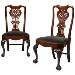 Antique Pair Of Unusual Mahogany Side Chairs