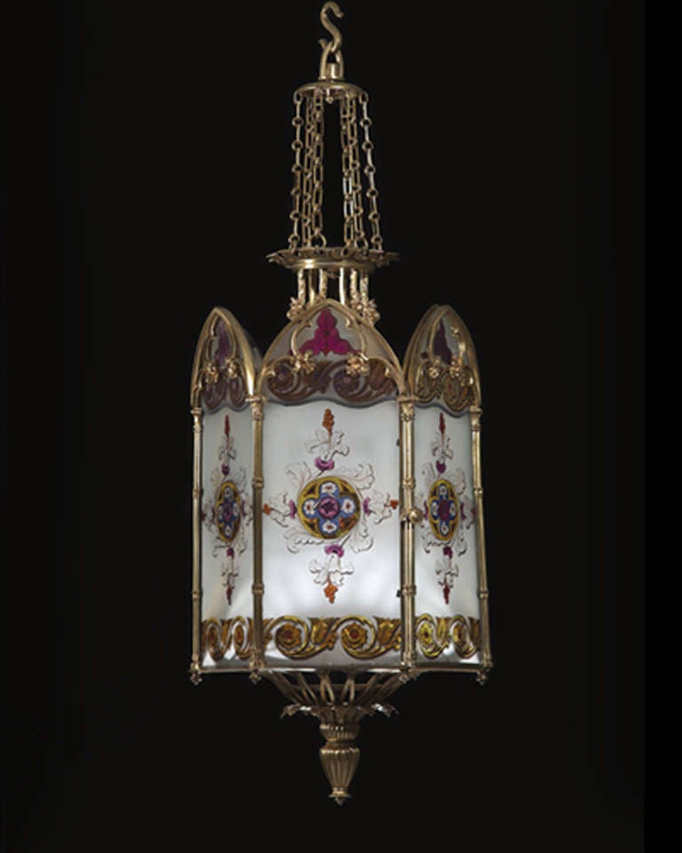 with stained and painted glass panels.The lower part of this lantern, below the glass, and the corona above, are just the same as on two other lanterns by George Bullock (d. 1818), the design for which is amongst the ‘Wilkinson Tracings’ in the