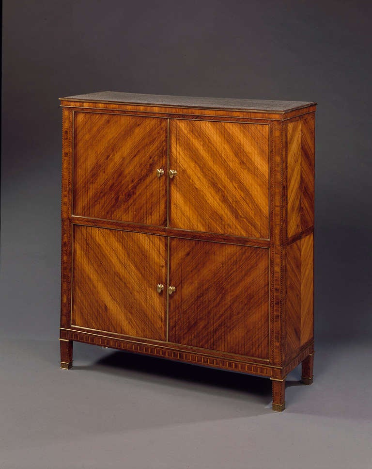 Rare Cabinet Of Two Super-imposed Tambour-enclosed Cupboards