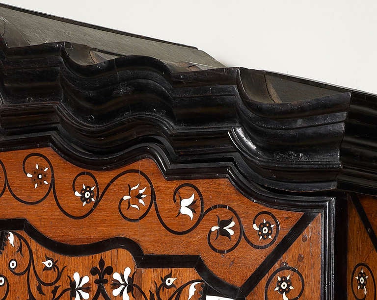 Very Rare Ceylonese Teak, Ebony And Ivory-inlaid Cabinet-on-stand For Sale 3