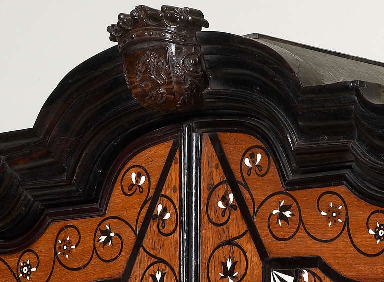 Very Rare Ceylonese Teak, Ebony And Ivory-inlaid Cabinet-on-stand For Sale 2
