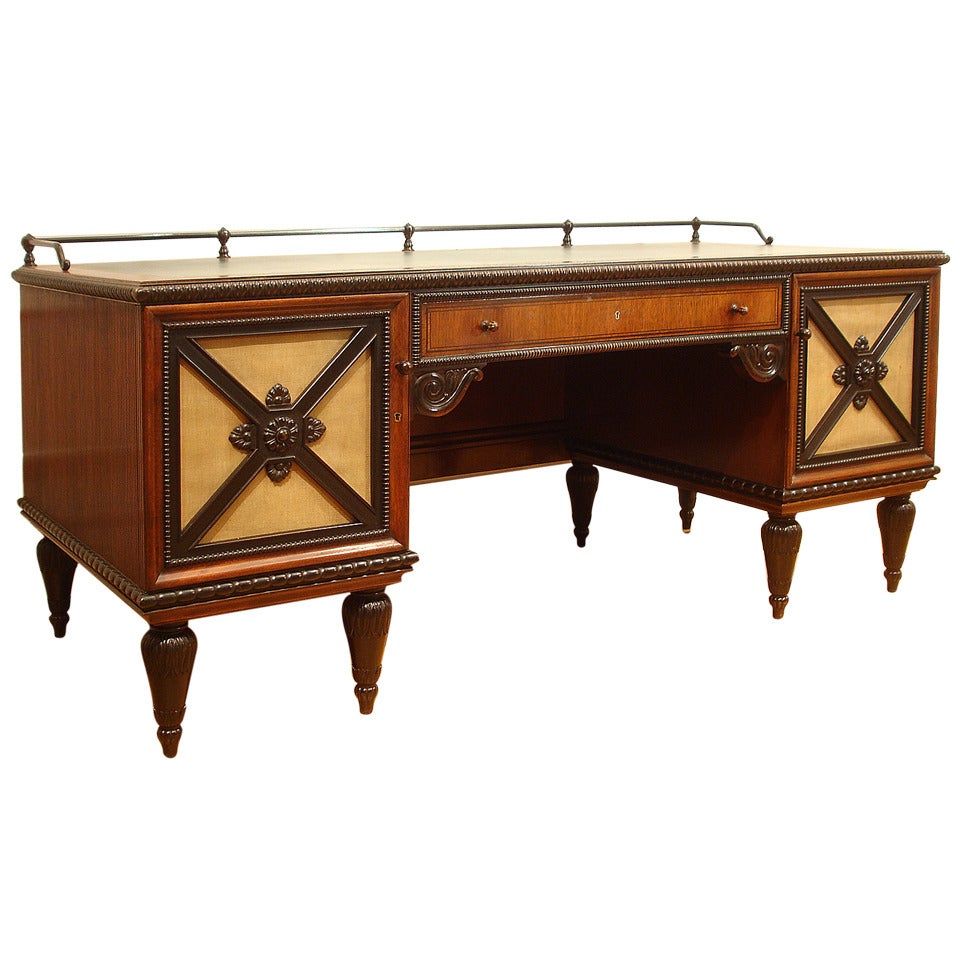 Pedestal Desk of Exceptional Quality with Unusual Ebonised Wood Gallery For Sale