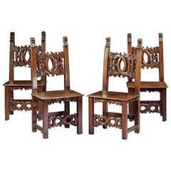Antique Set Of Four Walnut Side Chairs