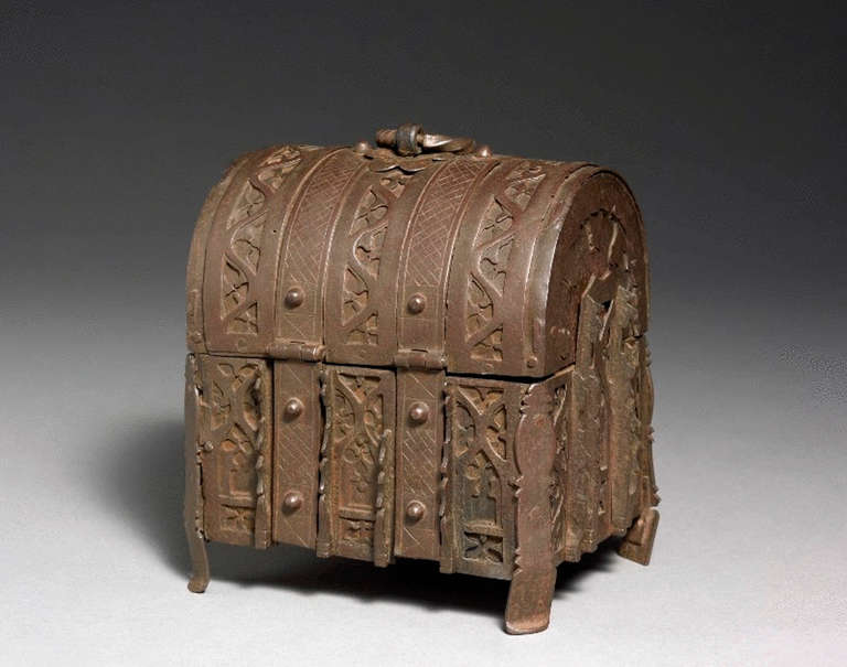 Wrought iron domed top casket. French, 15th Century. 

Literature: This casket is very similar to one that belonged to A.W.N. Pugin ( see image above) and which is now in the Victoria & Albert Museum (see Pugin, A Gothic Passion, ed. Paul