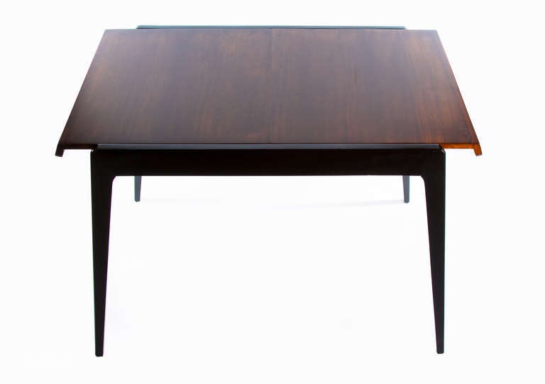 British Teak, Ebonized Draw Leaf Dining Table with Four Matching Chairs For Sale