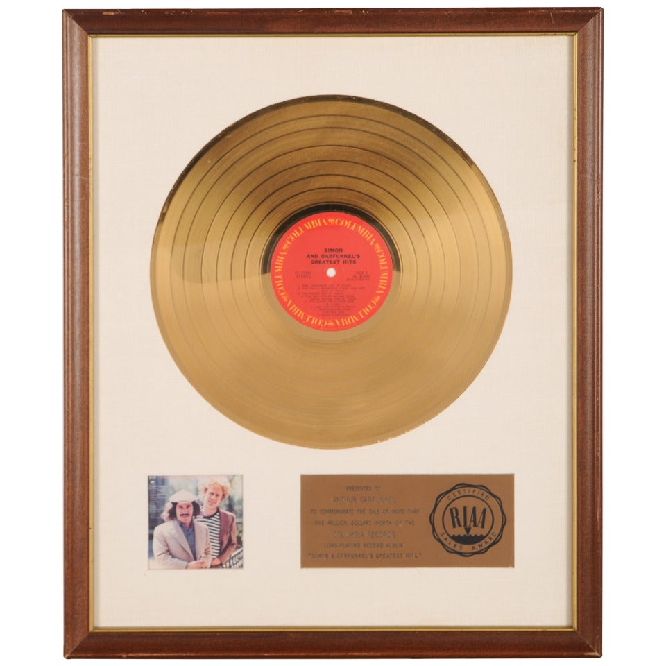 Gold Disc to Art Garfunkel for the Album "Simon and Garfunkels Greatest Hits" For Sale