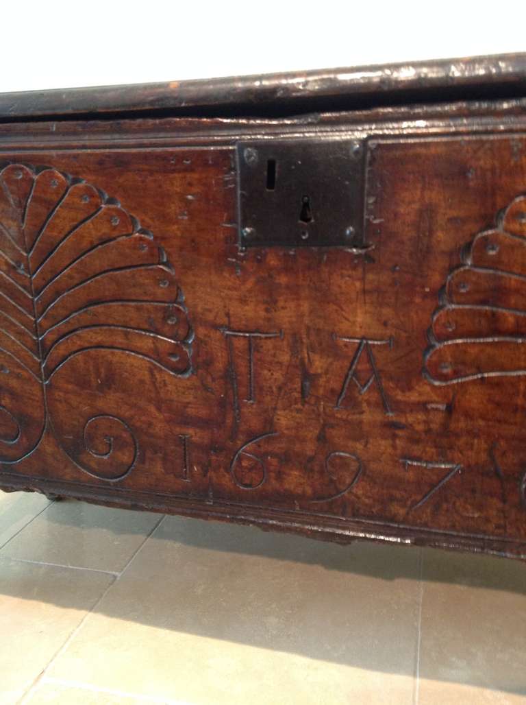 Late 17th Century Elm Coffer or Blanket Box, Initialed and Dated 1697 In Good Condition In By, GB