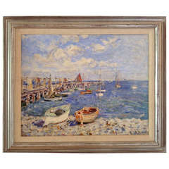 Vintage Emily Beatrice Bland (1864-1951) Boats at Swanage (1936) oil on board