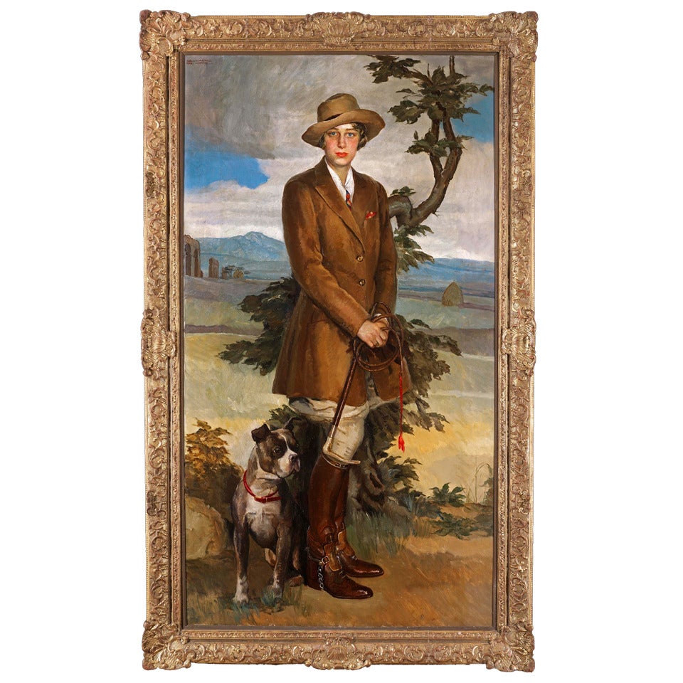 Carlo Romagnoli Large Oil on Canvas Portrait of Elizabeth Powell For Sale