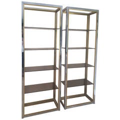 Pair of Zevi Chromed Steel and Gilt Brass Effect Display Stands