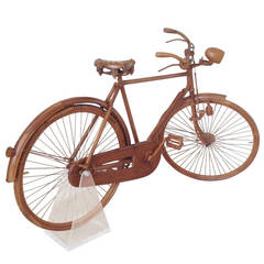 Unusual Life-Size Walnut, Raleigh Bicycle with Brooks Seat