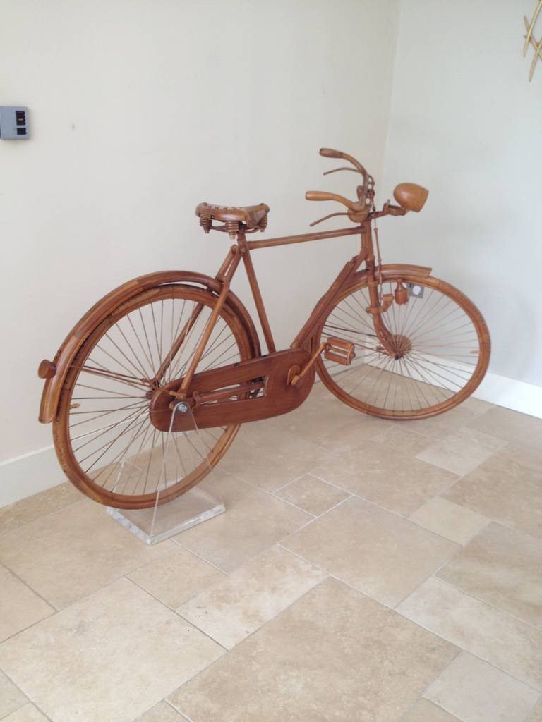 Unusual Life-Size Walnut, Raleigh Bicycle with Brooks Seat