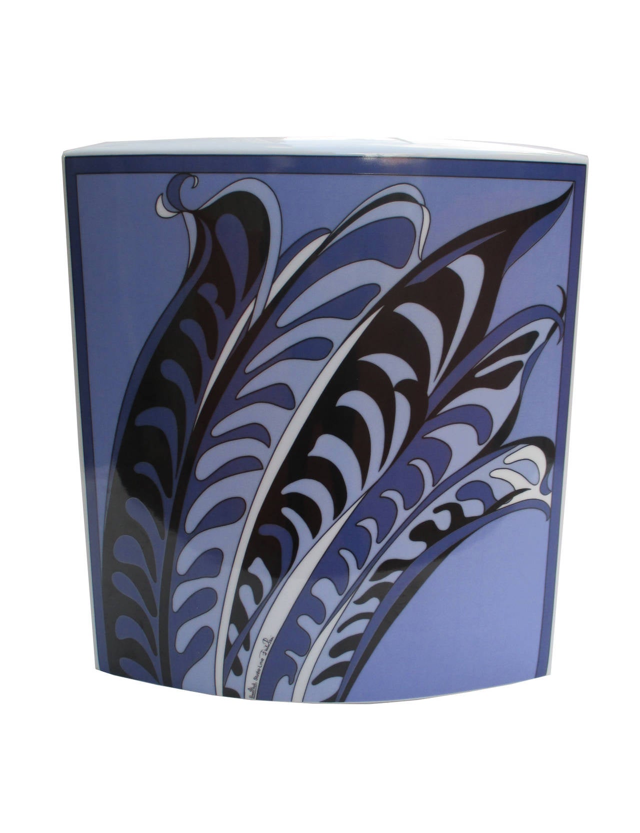 A large ceramic vase designed by Emilio Pucci for Rosenthal.
Porcelain, white, glazed, polychromatic overglaze. 
Marked with signature and makers mark.