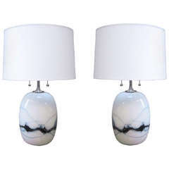 Pair Of Holmgaard Modernist Glass Table Lamps