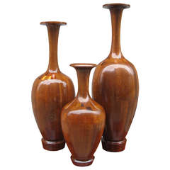 Set of Three Large Decorative Wooden Vases
