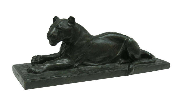 Important Art Deco bronze panther sculpture by Maurice Prost. With signature and foundry marks.