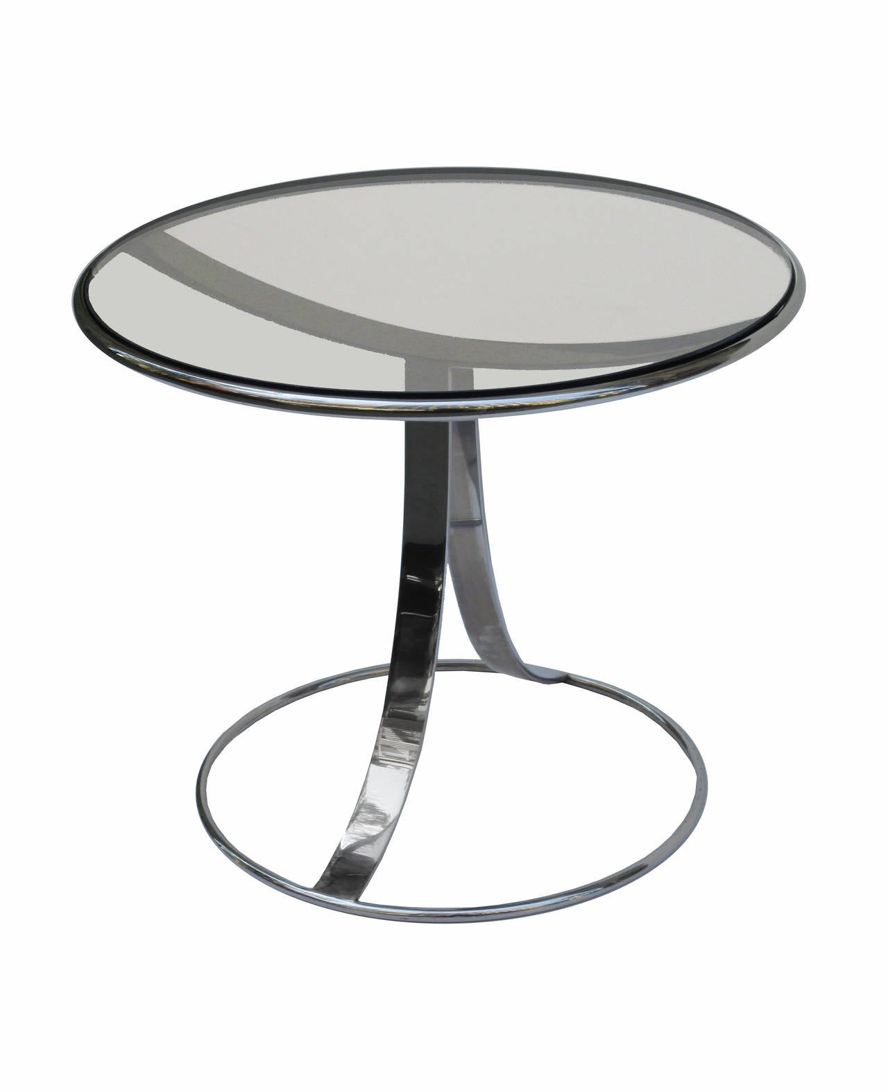 Pair of Gardner Leaver side tables for Steelcase.
Stainless Steel with original  glass tops.