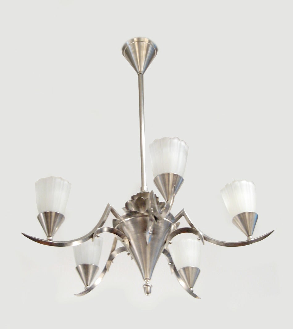 An Art Deco five-light chandelier designed by Schwintzer & Graeff.