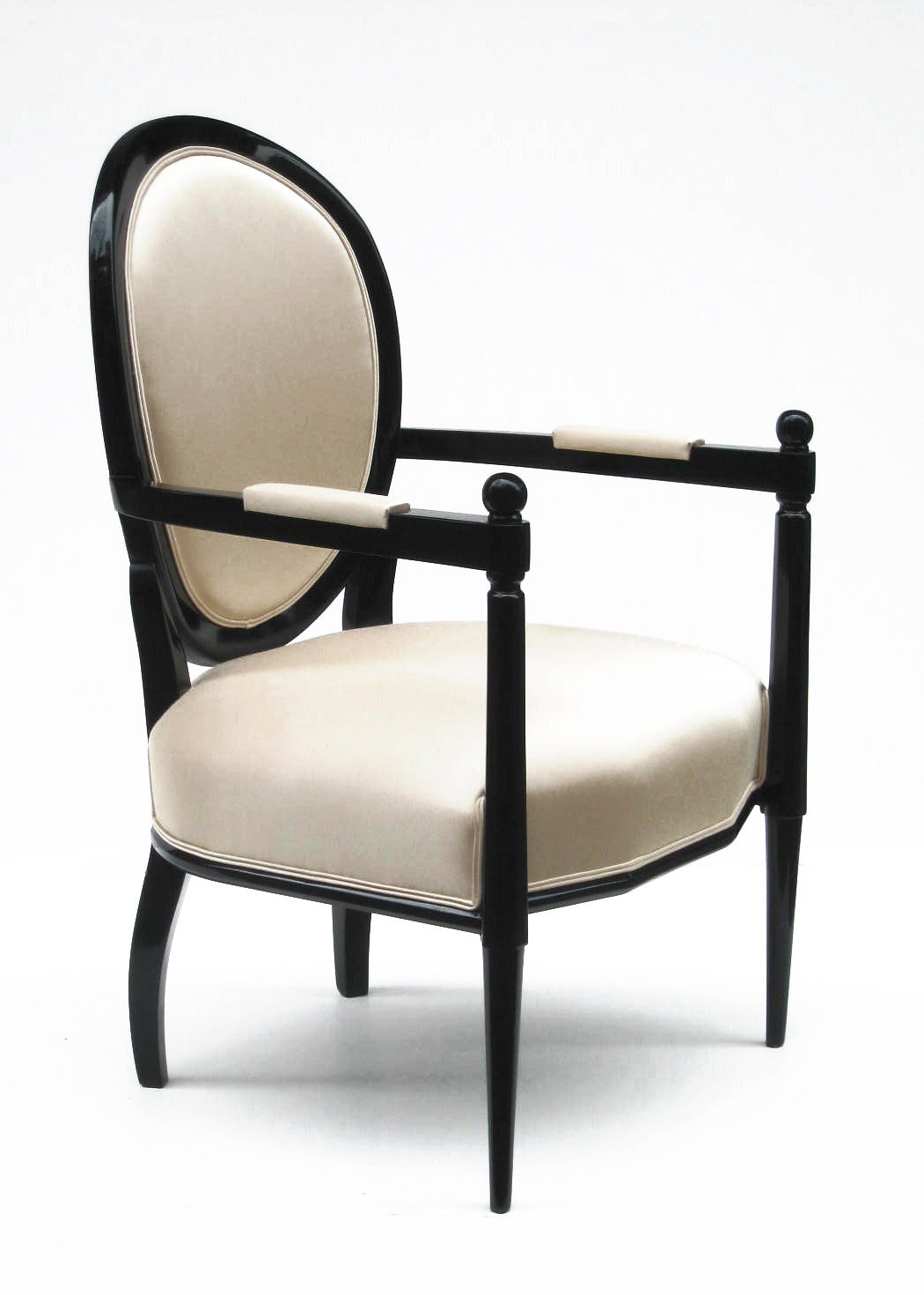French Pair of Ebonized Round Back Armchairs