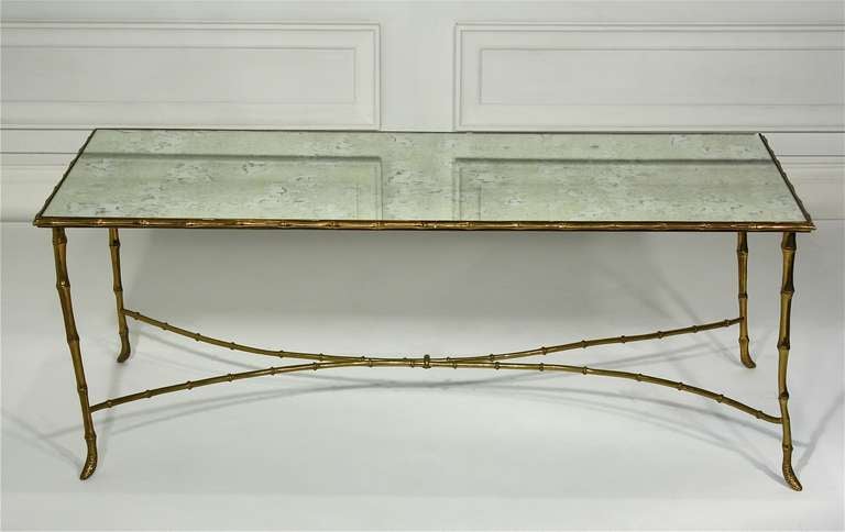 French Brass and Mirror Coffee Table In Good Condition For Sale In Cambridge, MA