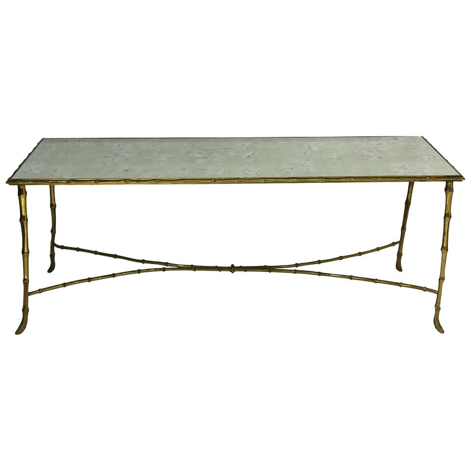 French Brass and Mirror Coffee Table For Sale