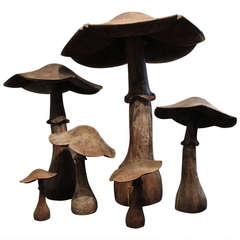 Set of Six Wooden Mushrooms